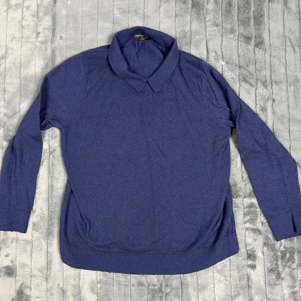 Banana Republic Mens XL Navy Blue Wool Blend Polo Collar Long Sleeve Sweater